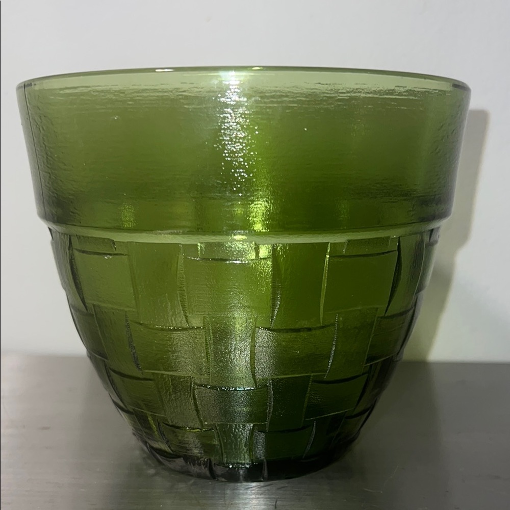 Anchor Hocking Olive Green Basketweave Glass Vase